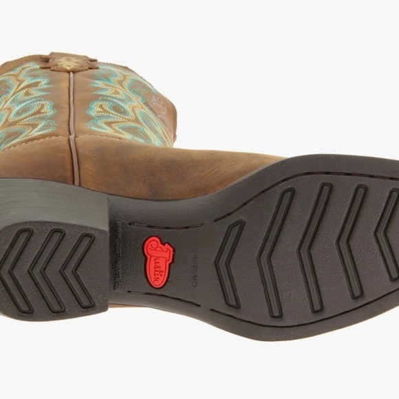 🤠Justin Durant Sorrel Apache/Turquoise Size 8 cowboy/cowgirl boot in GUC! - Picture 4 of 16